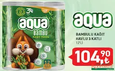AQUA BAMBULU 3 KATLI KAĞIT HAVLU 12'Lİ AQUA BAMBULU 3 KATLI KAĞIT HAVLU 12'Lİ